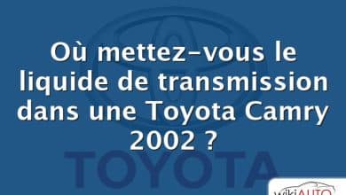 Où mettez-vous le liquide de transmission dans une Toyota Camry 2002 ?